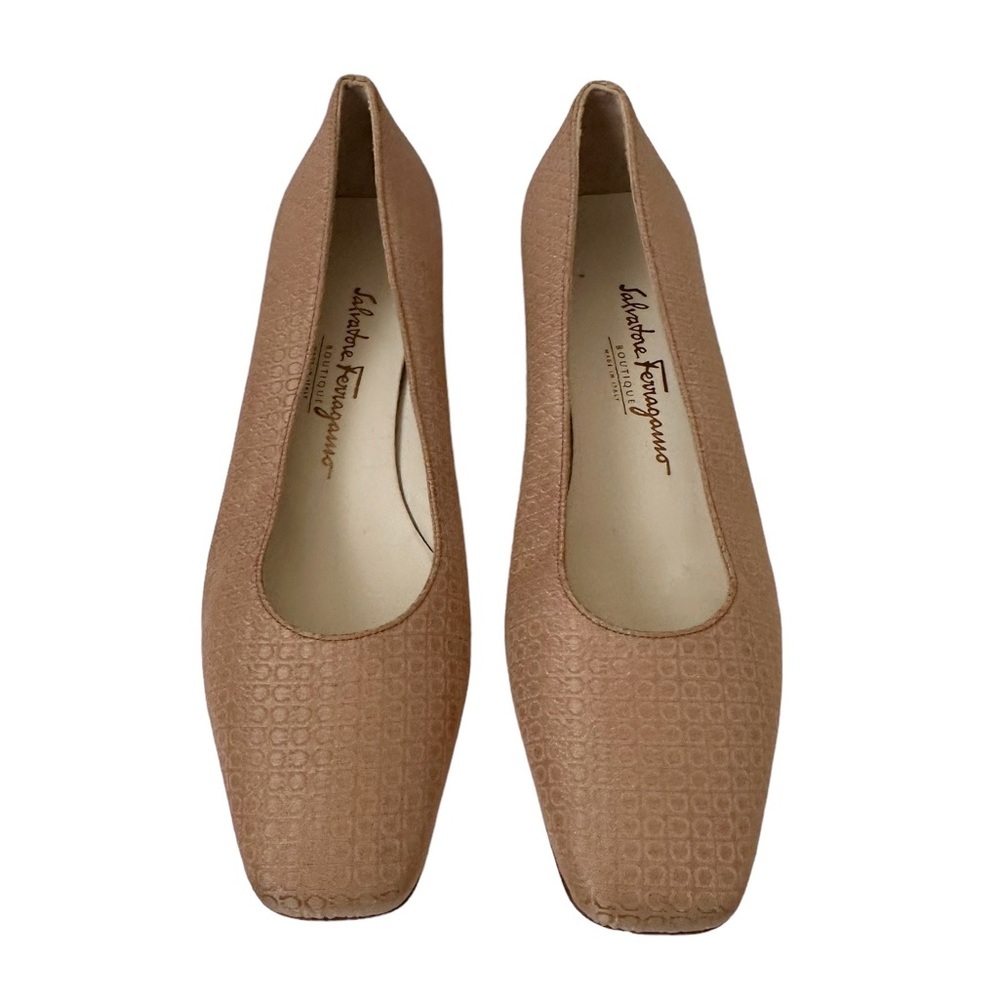 Salvatore Ferragamo Tan Patterned Leather Flats